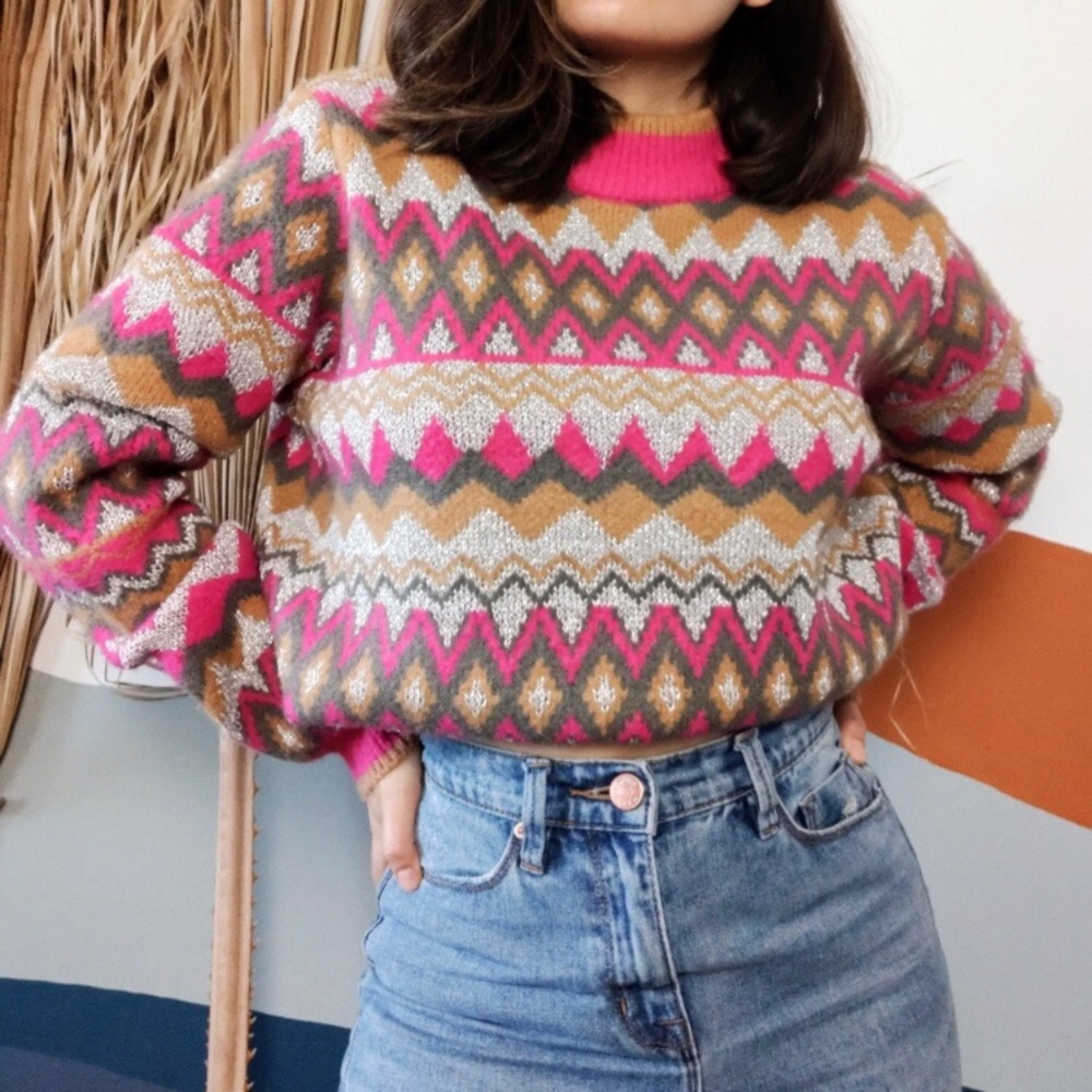 Marc New York Andrew Marc Pink Fair Isle Sweater